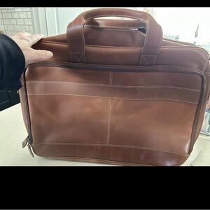 Men’s Brown Leather Briefcase with Front Organizer Pocket